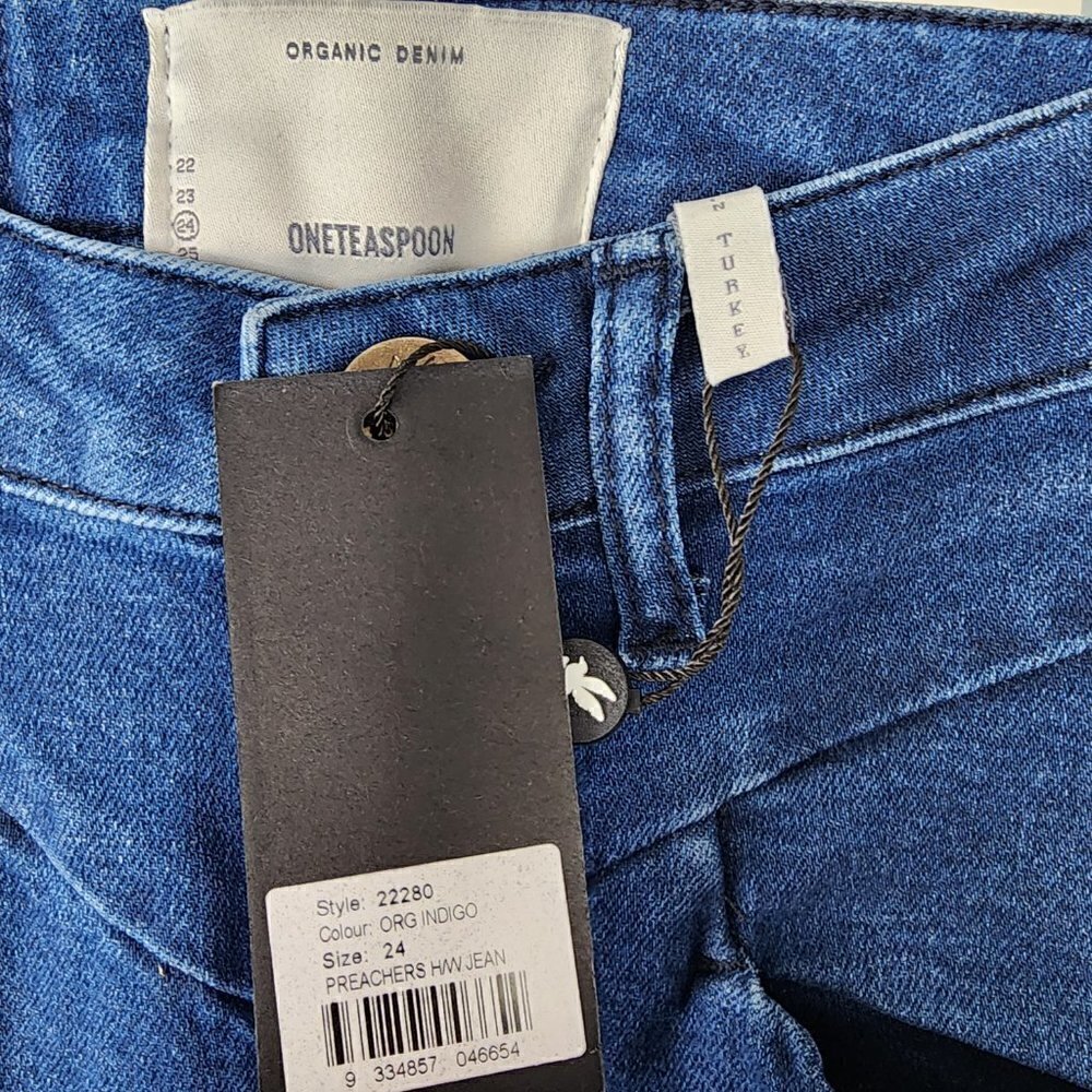 NWT One Teaspoon Preachers High Waist Organic Cotton Snap Cuff Jean Indigo Sz 24 - Picture 14 of 15